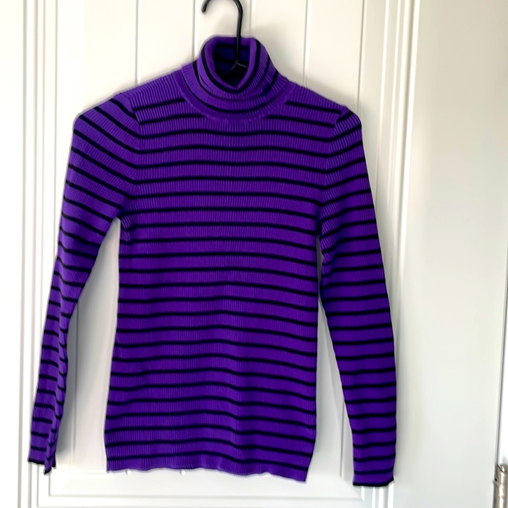 Ralph Lauren Purple and Black striped Turtle neck sweater, size S,